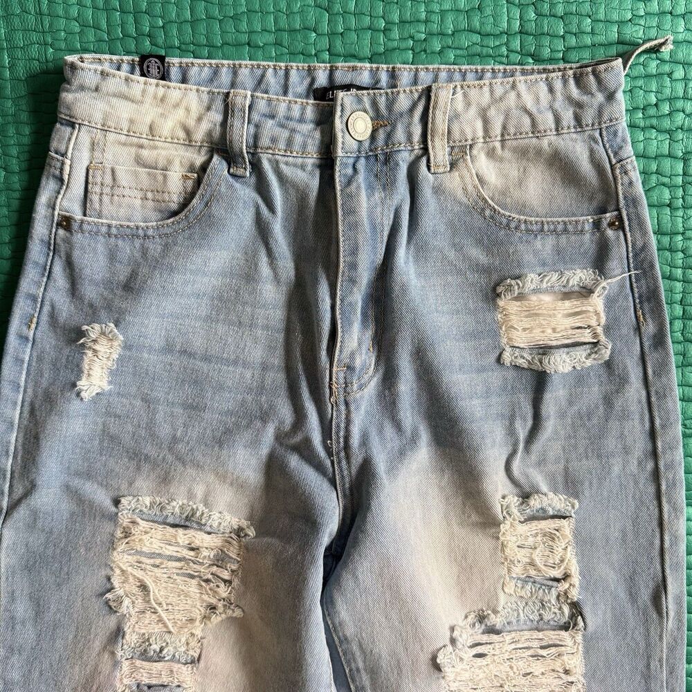 Y2K Elite Jeans Distressed Denim Jeans Raw Hem Pants Light Blue Wash Womens Sz 9 - Picture 12 of 16